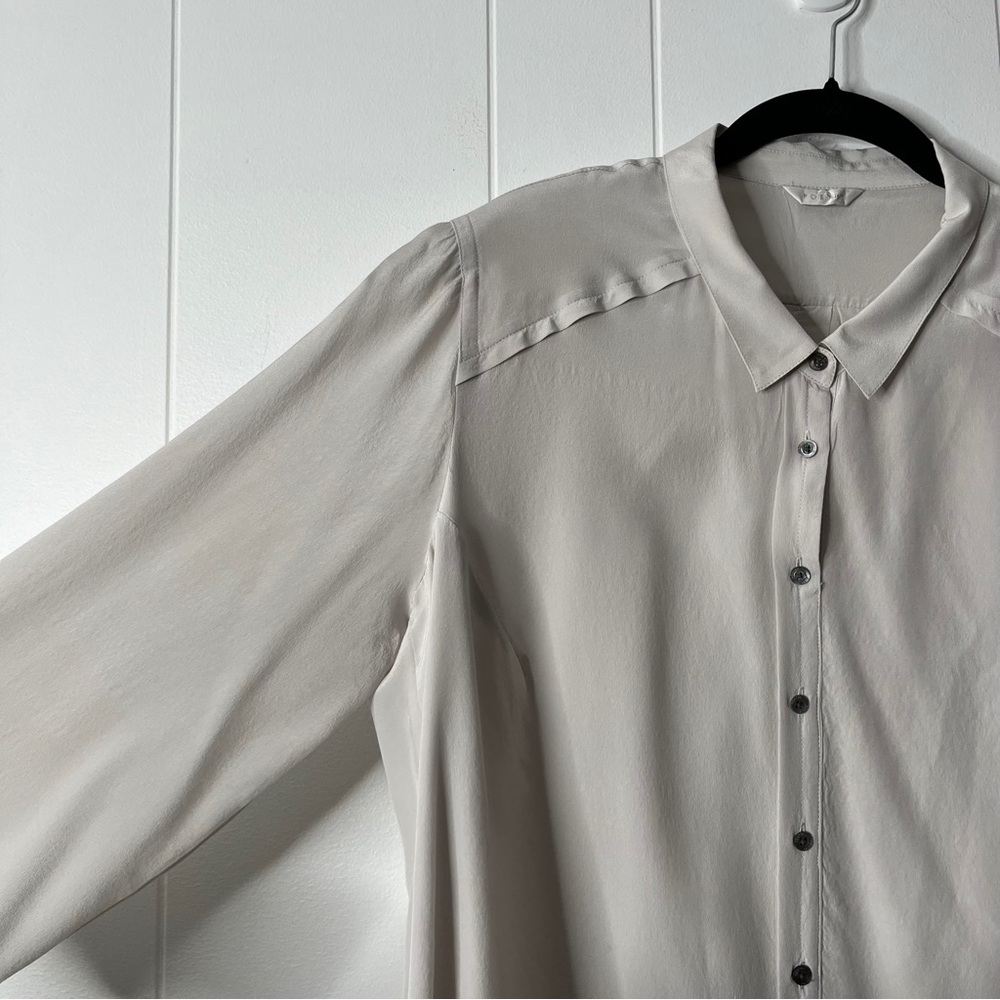 Poetry Gray Silk Blouse Long Sleeve Layered Button Front Women's 16 - Picture 3 of 9